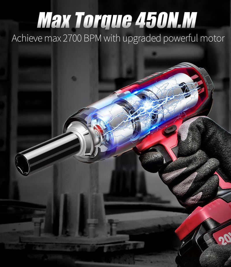 AVID POWER Cordless Impact Wrench, 1/2 Impact Gun w/Max Torque 330 ft lbs (450N.m), Power Impact Wrenches w/ 3.0A Li-ion Battery, 1 Hour Fast Charger (Light Red) - Image 2